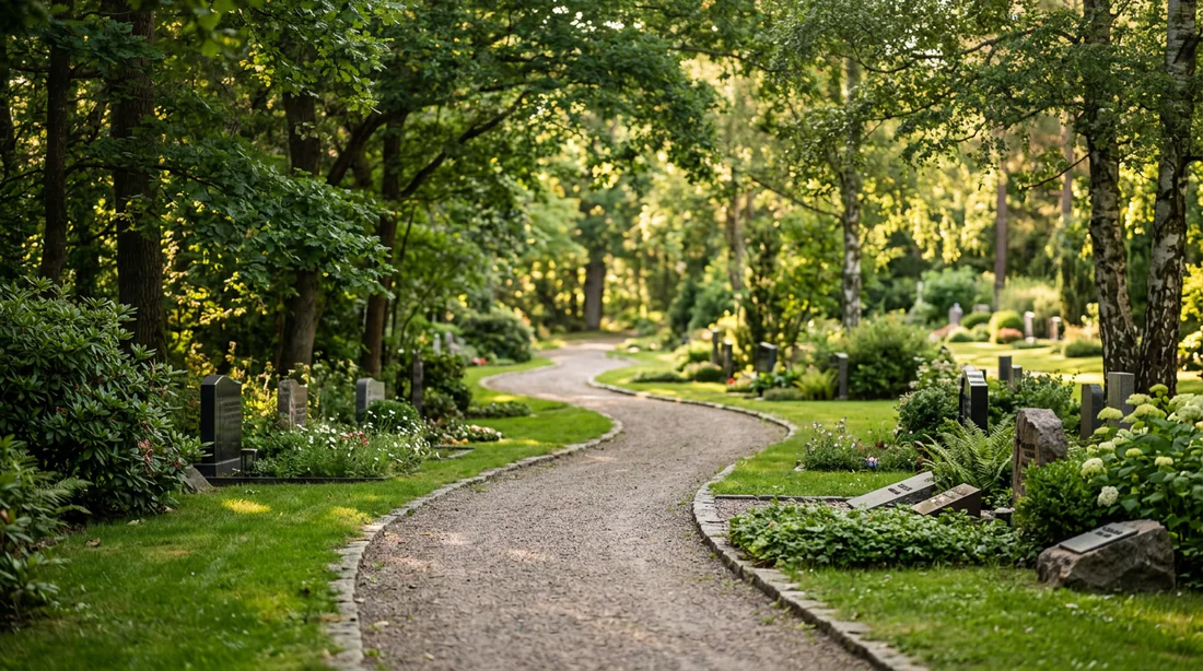 Portrait artistique hommage d'Amy Winehouse souriante avec une rose rouge et un cimetière verdoyant.