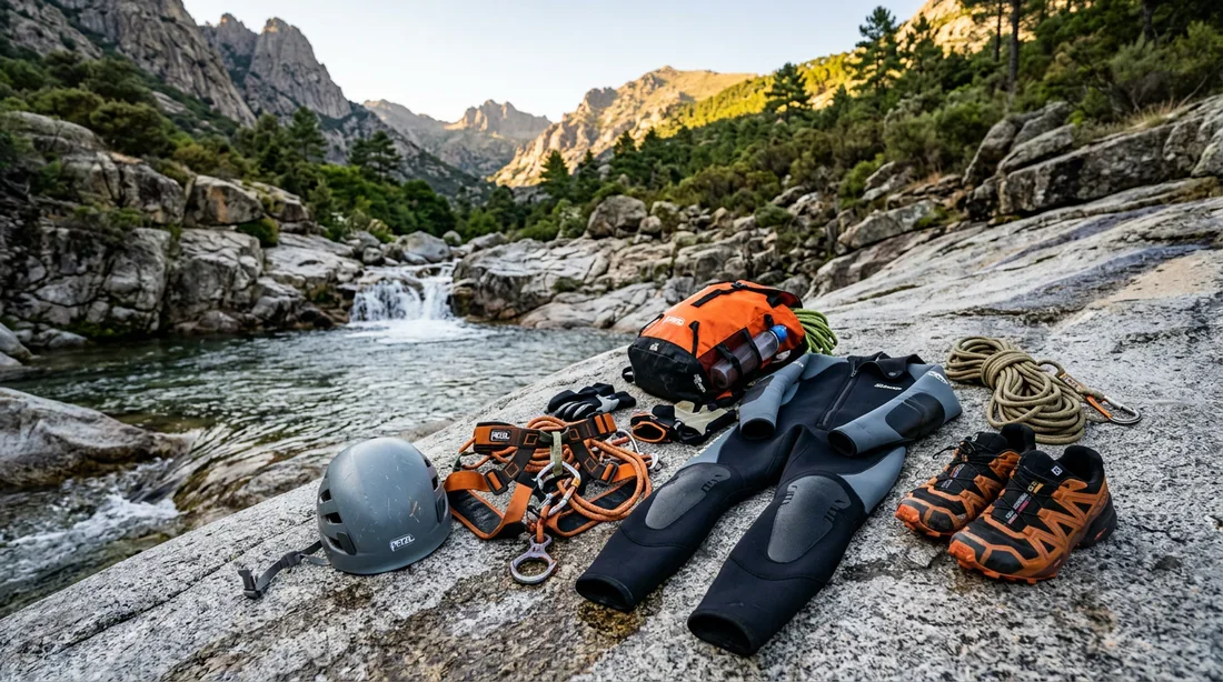 Équipement de sécurité pour la randonnée aquatique à Purcaraccia Matériel de sécurité et équipement recommandé pour le canyoning et la randonnée à Purcaraccia