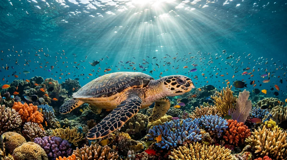 Vie sous-marine à Sipadan Tortue marine nageant au-dessus du récif corallien de Sipadan
