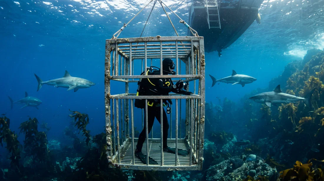 Expérience de plongée en cage sécurisée Plongée en cage avec des requins en Nouvelle-Zélande