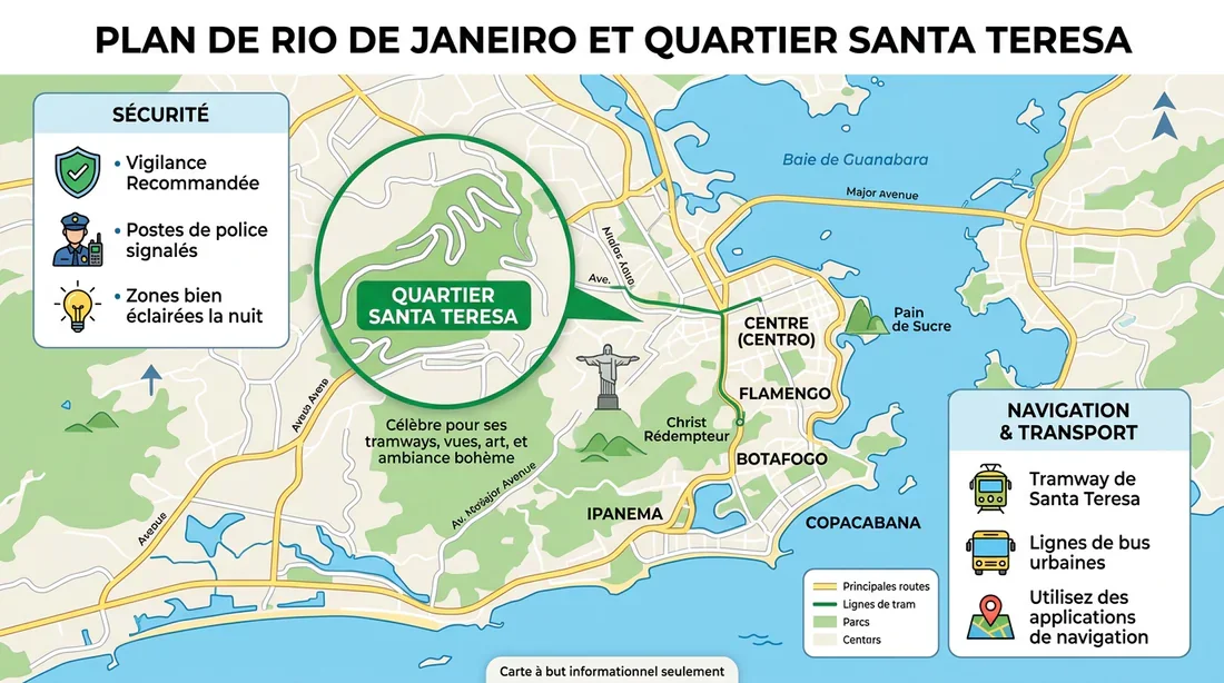 Carte de localisation de Santa Teresa Carte illustrée du quartier de Santa Teresa à Rio