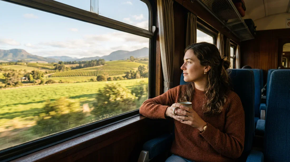 Le plaisir de voyager en train en France Vue depuis la fenêtre d'un train sur les paysages français.