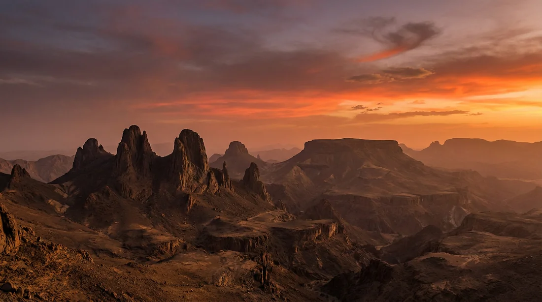 Paysages rocheux volcaniques de l'Assekrem dans le Hoggar
