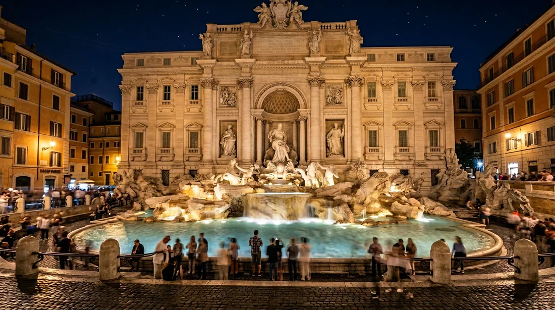 Fontaine de Trevi nocturne Fontaine de Trevi éclairée la nuit