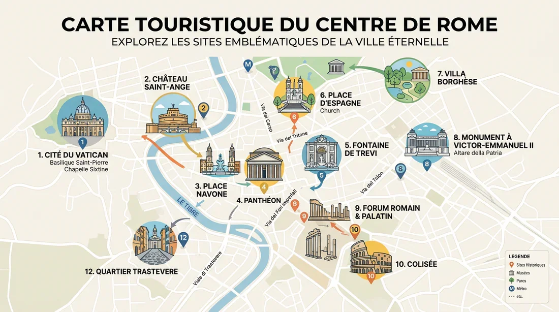 Itinéraire touristique à Rome Plan des monuments incontournables de Rome