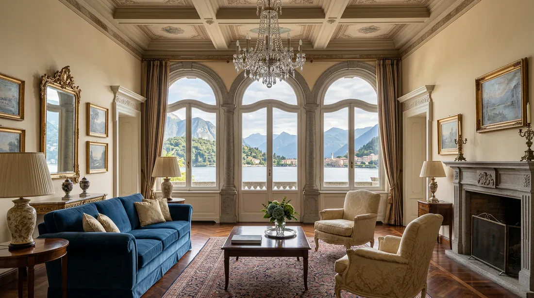Intérieur élégant d'une villa historique sur le Lac de Côme