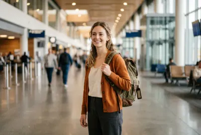 Voyageur serein avec sac à dos à l'aéroport de Bogota