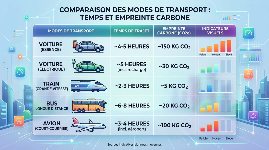 Infographie comparative des temps de trajet et empreinte carbone