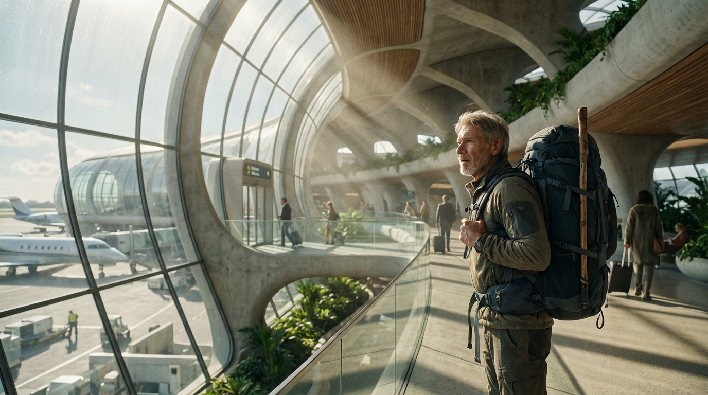 Transport de bâtons de marche en zone aéroportuaire Voyageur avec bâton de marche dans un aéroport moderne