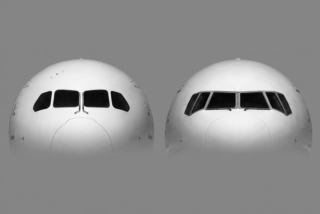 Détails comparatifs des cockpits Boeing 787 et 777.