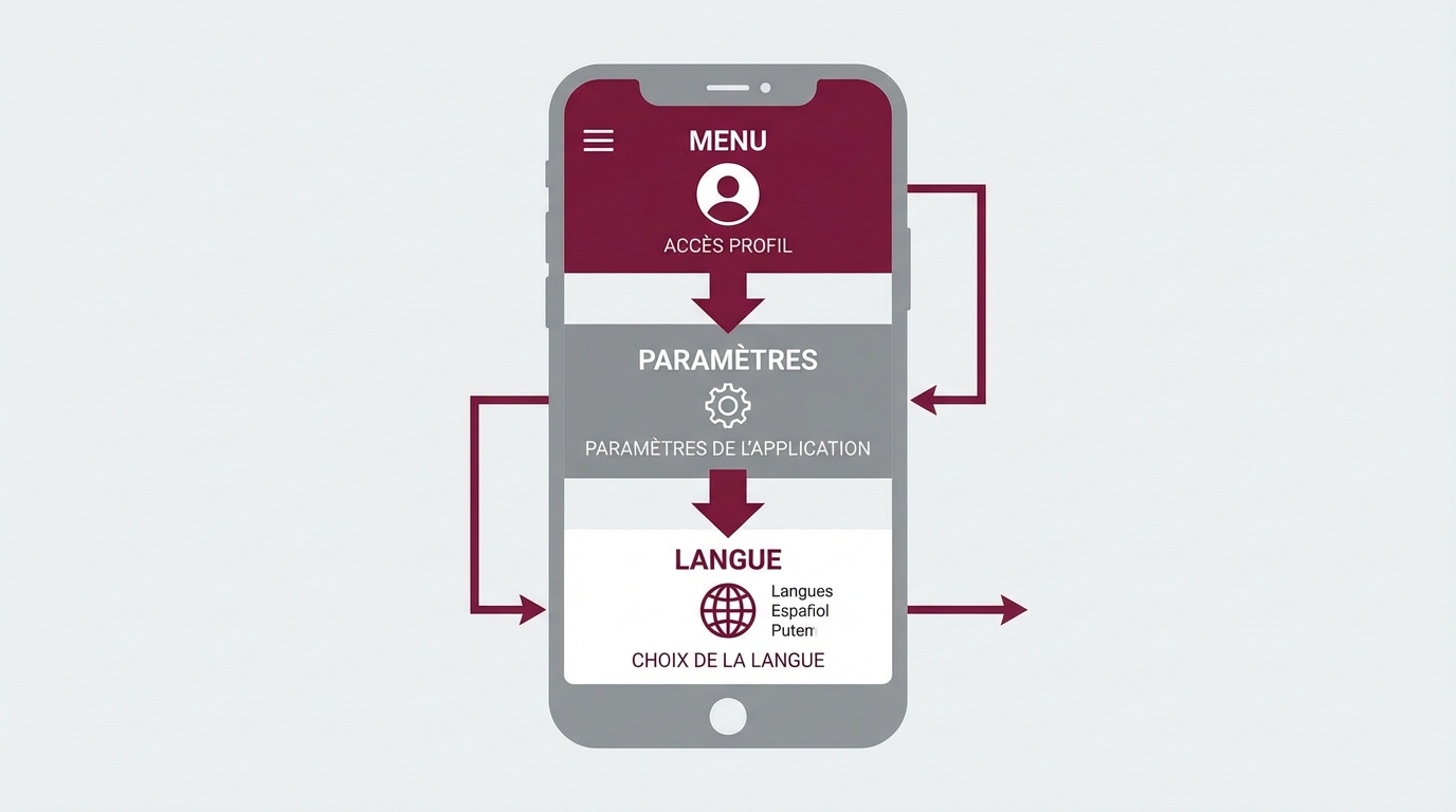 Schéma technique des étapes pour changer la langue sur l'application