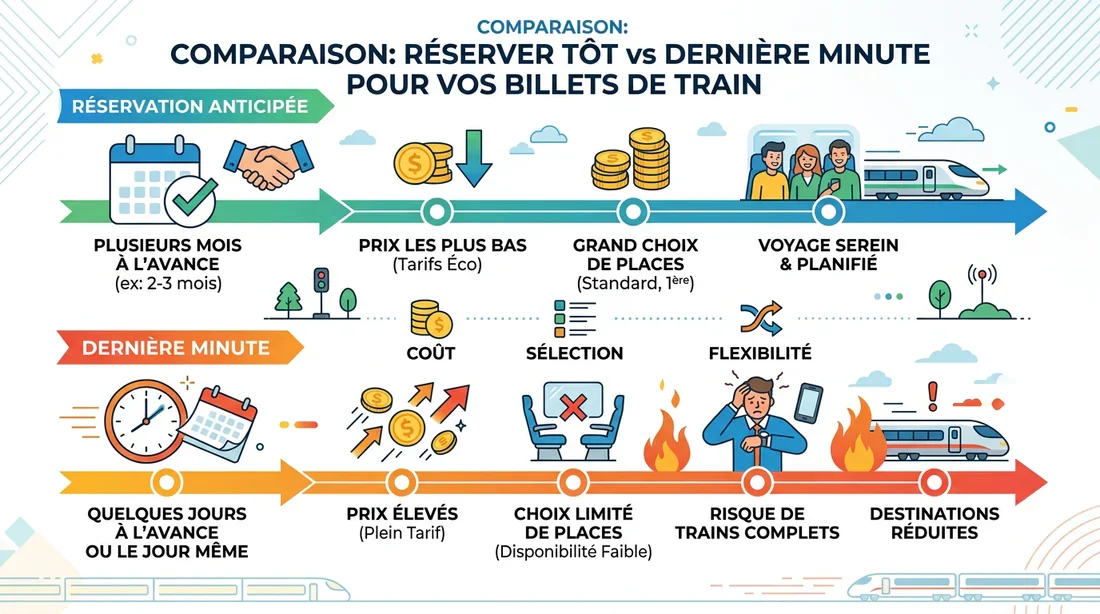 Calendrier des économies sur les billets de train Infographie comparant les prix des billets de train selon la date de réservation.