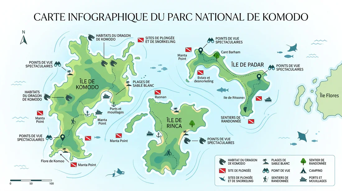 Carte touristique du parc national de Komodo