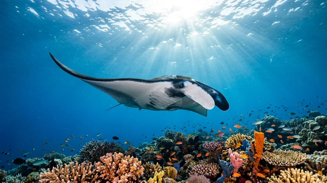 Manta ray nageant dans les eaux de Komodo