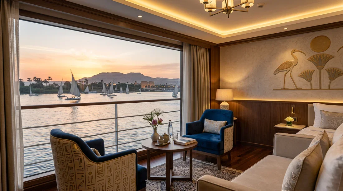 Confort à bord du bateau Cabine de luxe sur un bateau de croisière sur le Nil