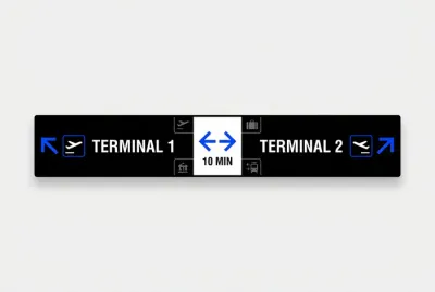 Infographie du temps de trajet entre le Terminal 1 et le Terminal 2 de Casablanca.