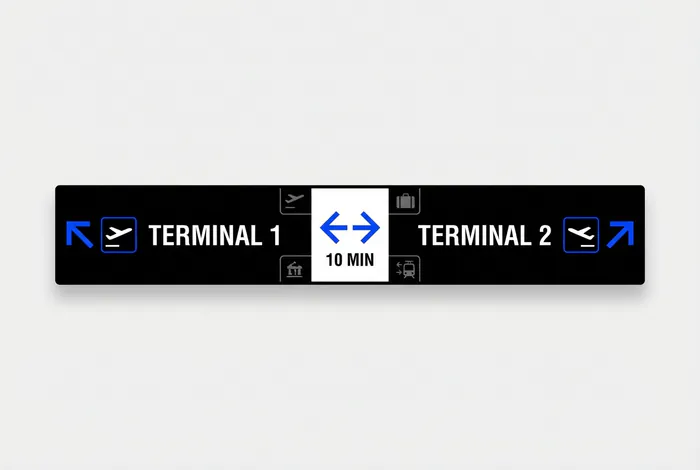 Infographie du temps de trajet entre le Terminal 1 et le Terminal 2 de Casablanca.