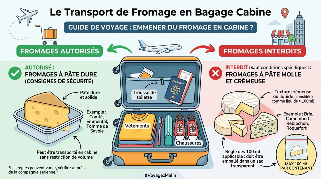 Guide visuel des fromages autorisés en avion Infographie des types de fromages autorisés en cabine