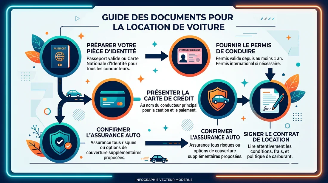 Checklist documents location de voiture Schéma des documents nécessaires pour louer une voiture aux USA