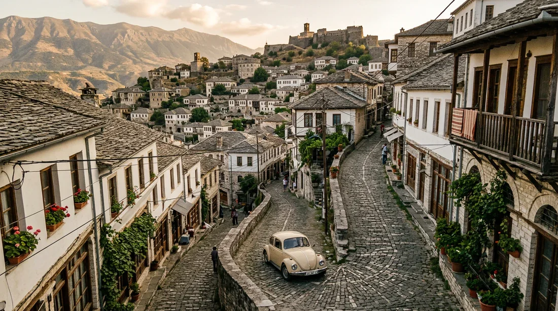 Conduire dans les rues historiques de Gjirokastër