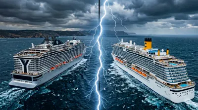 Miniature comparative des paquebots MSC et Costa face à face.