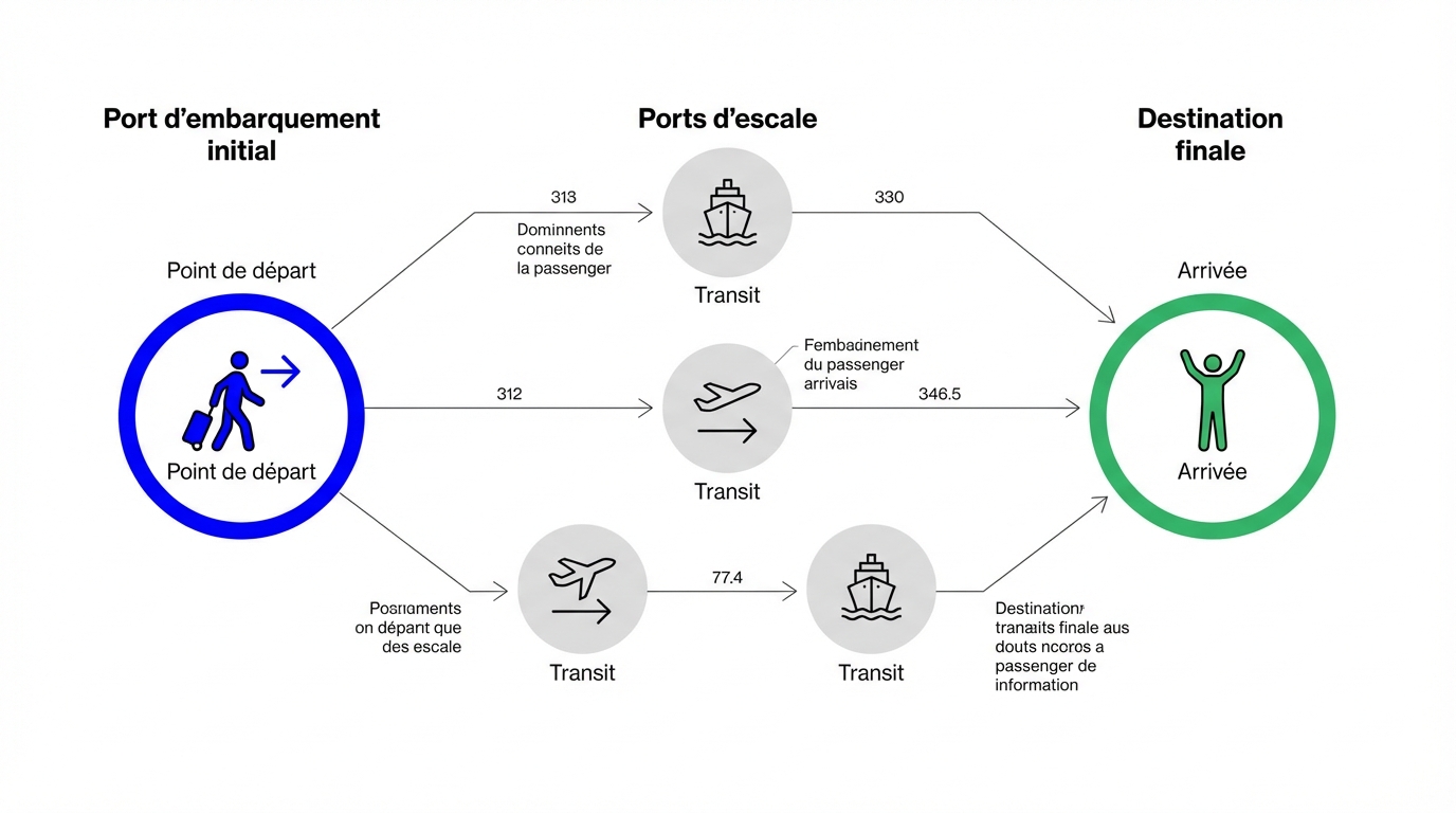 Diagramme du processus d'embarquement initial Schéma technique comparant le port d'embarquement initial et les ports d'escale