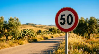 Panneau de contrôle de vitesse Autovelox sur une route ensoleillée en Sicile.