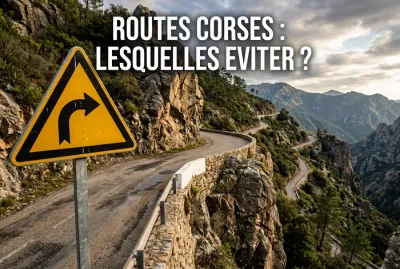 Panneau de danger sur une route étroite et sinueuse en Corse