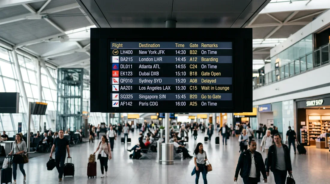 Vérification des informations de correspondance Panneau d'affichage des vols dans un aéroport international.